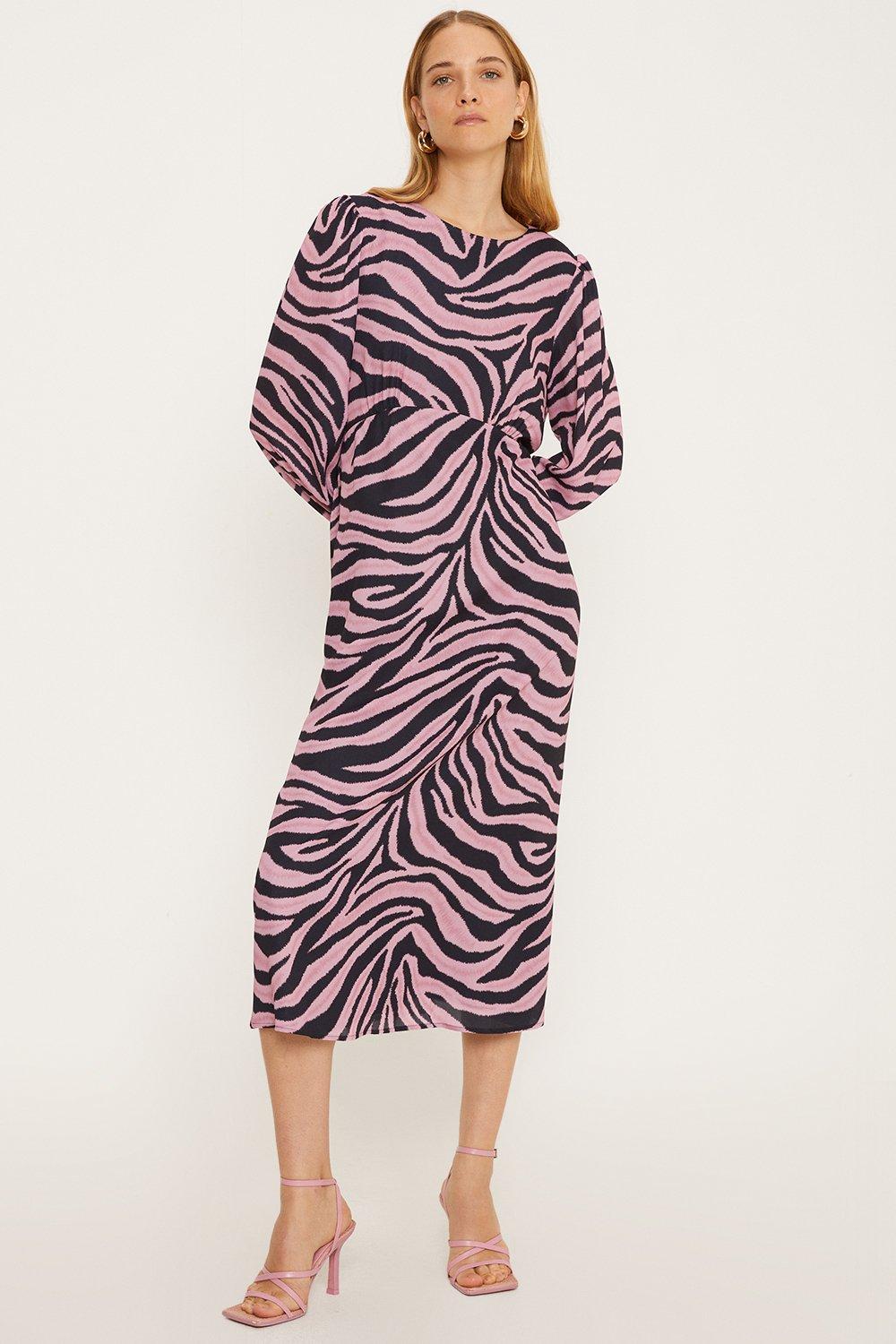 Petite Pink Zebra Midi Tea Dress