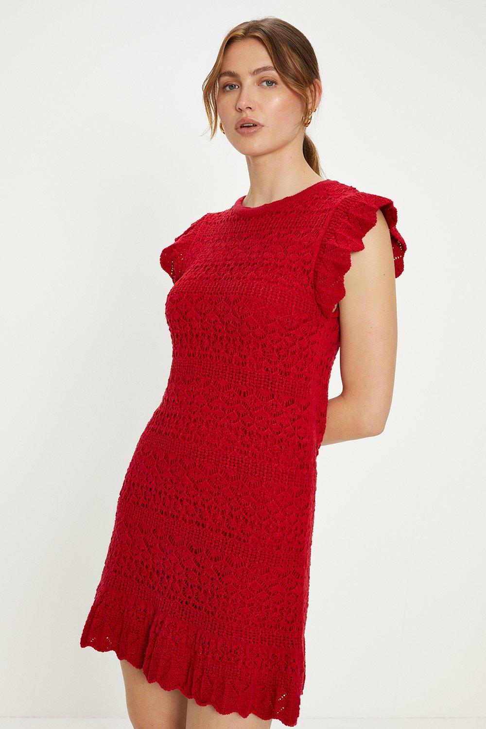 Pretty Pointelle Cotton Slub Knitted Mini Dress