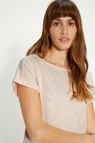 Product Essential Cotton Slub Roll Sleeve T-shirt soft pink