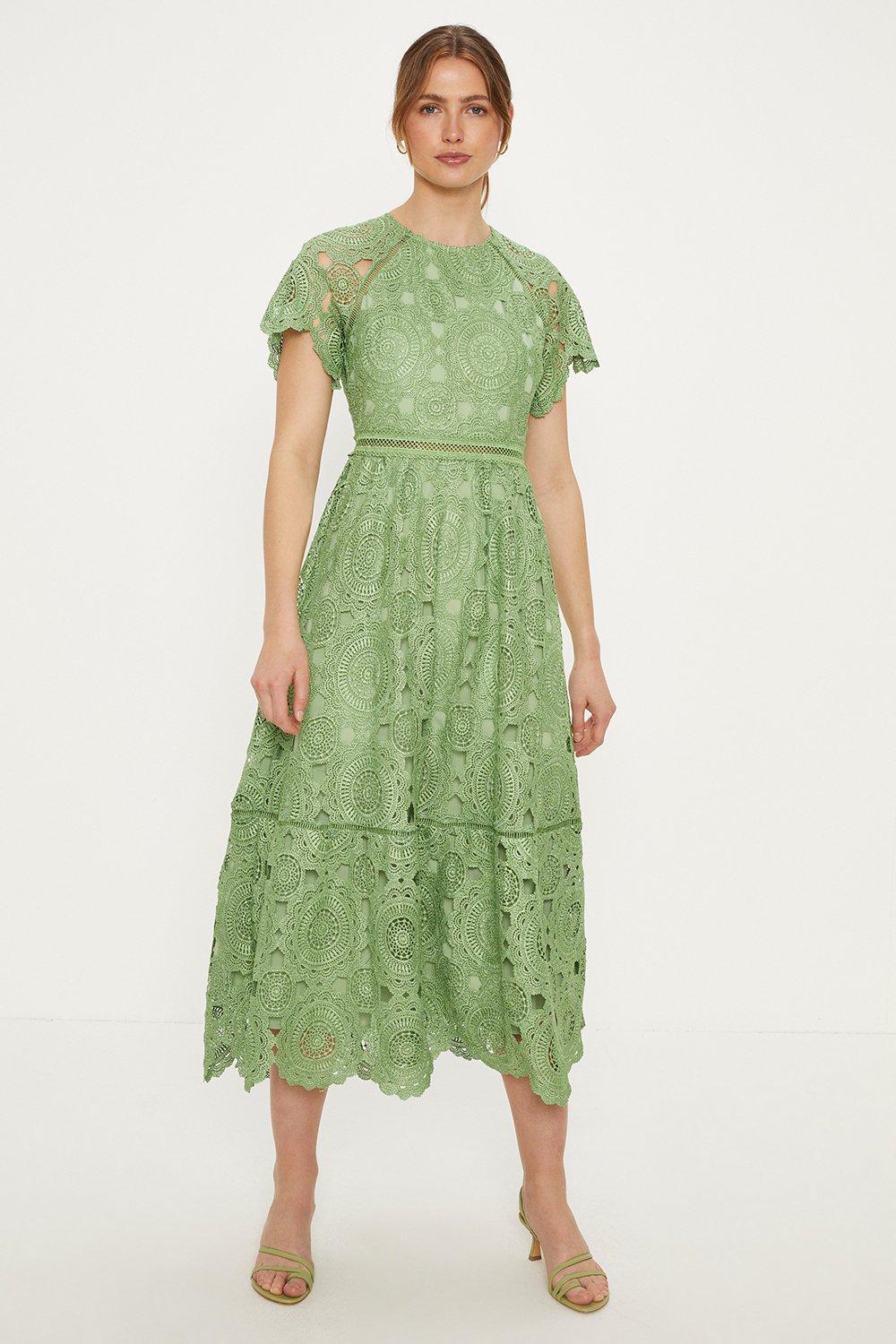 Petite Premium Floral Lace Cap Sleeve Midi Dress