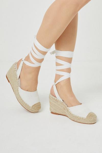Canvas Espadrille Lace Up Wedge