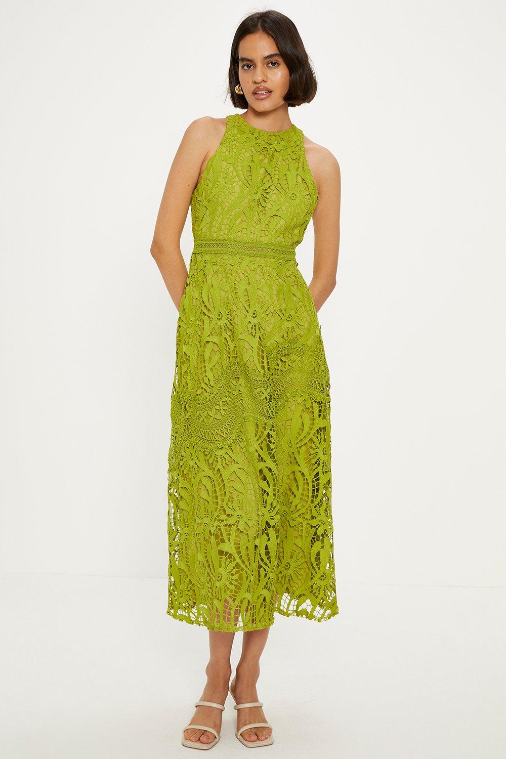 Premium Floral Lace Halter Midaxi Dress