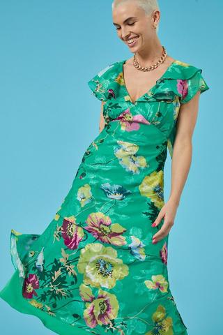 Green Floral Printed Mock Layer Summer Dress