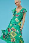 Oasis Bright Floral Satin Burnout Ruffle Midi Dress thumbnail 1