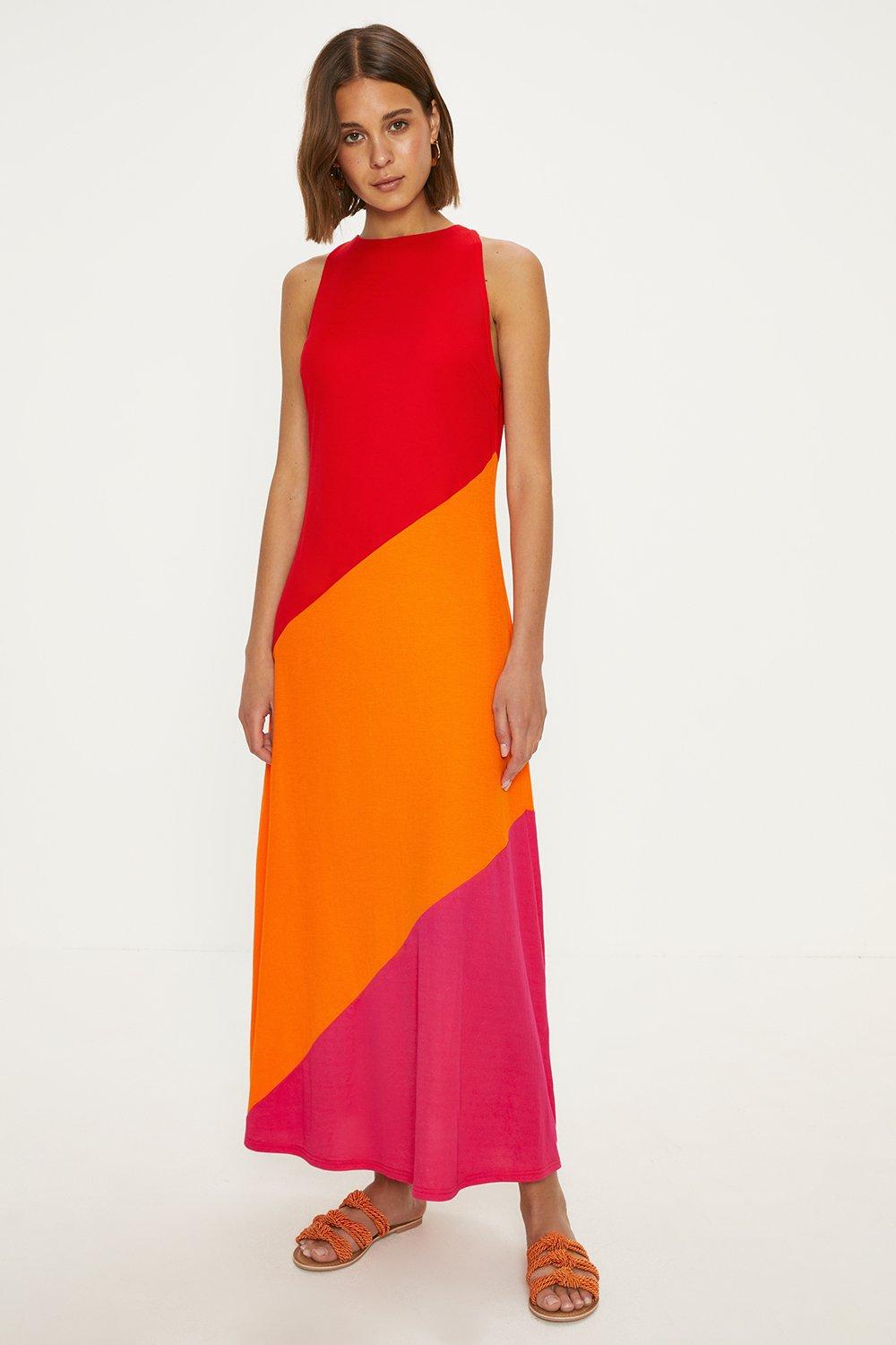Colour Block Halterneck Midi Dress