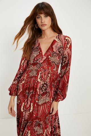 Product Embellished Boho Paisley Tiered Maxi Dress red