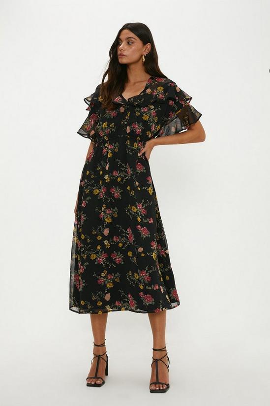 Oasis Floral Chiffon Ruffle Midi Dress 1