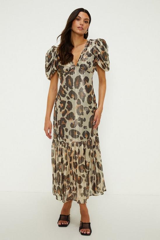 Oasis Animal Printed Puff Sleeve Tiered Midaxi Dress 1