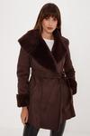 Oasis Faux Shearling Collar Belted Short Coat thumbnail 1
