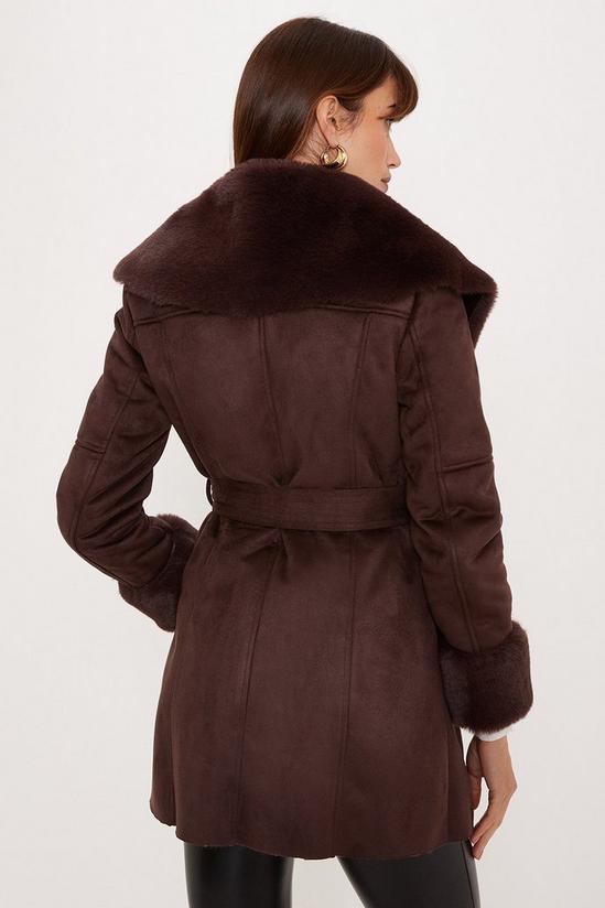 Oasis Faux Shearling Collar Belted Short Coat 3