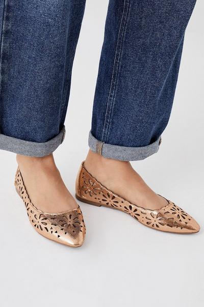 Shimmer Cut Out Pointed Ballet Flats