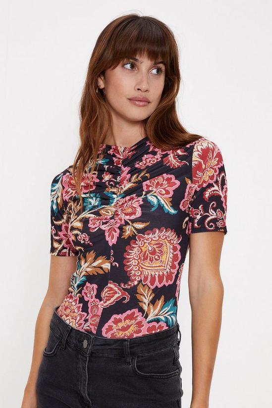 Oasis Petite Large Floral  Ruched Front Top 1