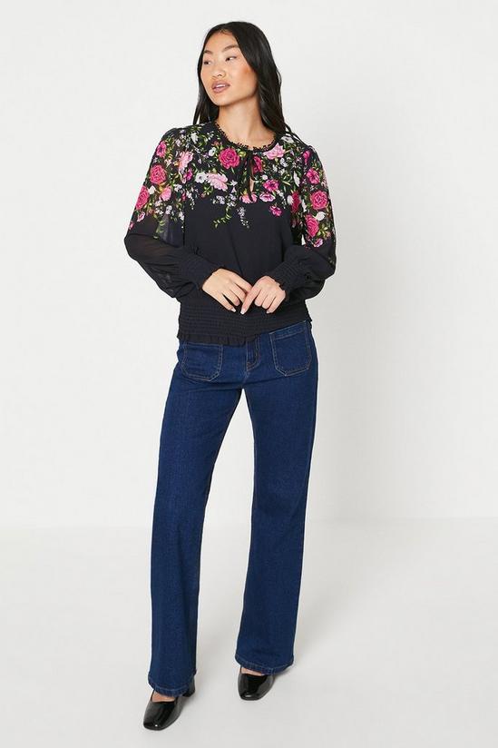 Oasis Petite Floral Tie Neck Shirred Top 2