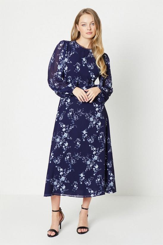 Oasis Blue Floral Lace Trim Empire Seam Maxi Dress 1