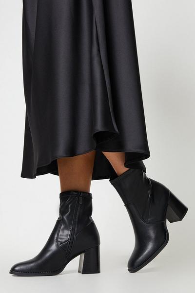 Square Toe Stacked Mid Heel Ankle Boots
