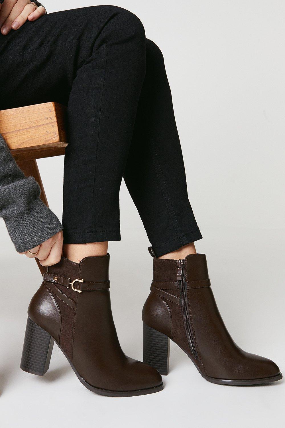 Boots | Jinnie Buckle Strap Detail High Block Heel Ankle Boots | Oasis