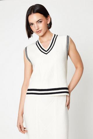 Product Tipped Edge Cable Knit Sweater Vest ivory
