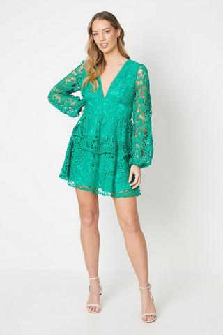 Product Occasion Lace Tiered Mini Dress bright green