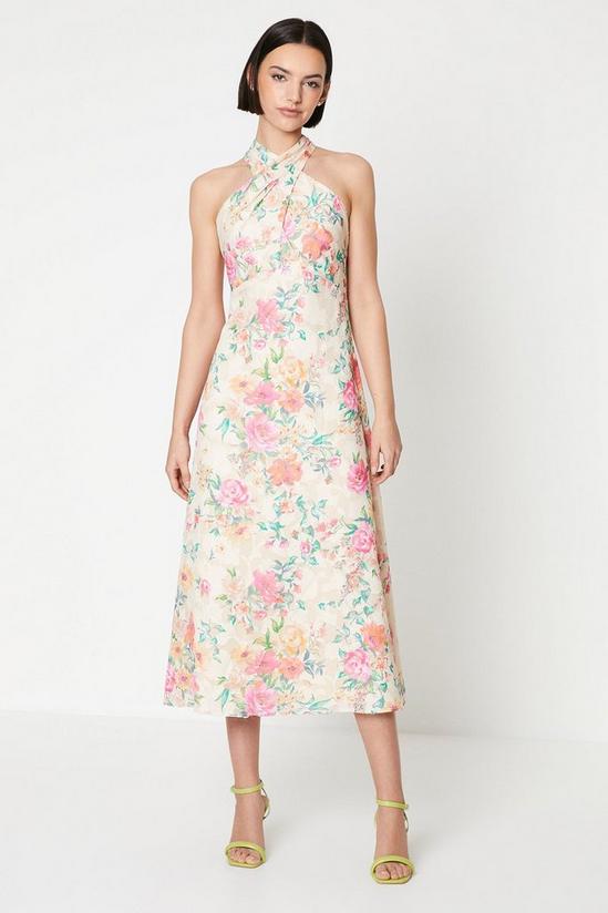 Oasis Occasion Floral Halterneck Jacquard Midi Dress 1