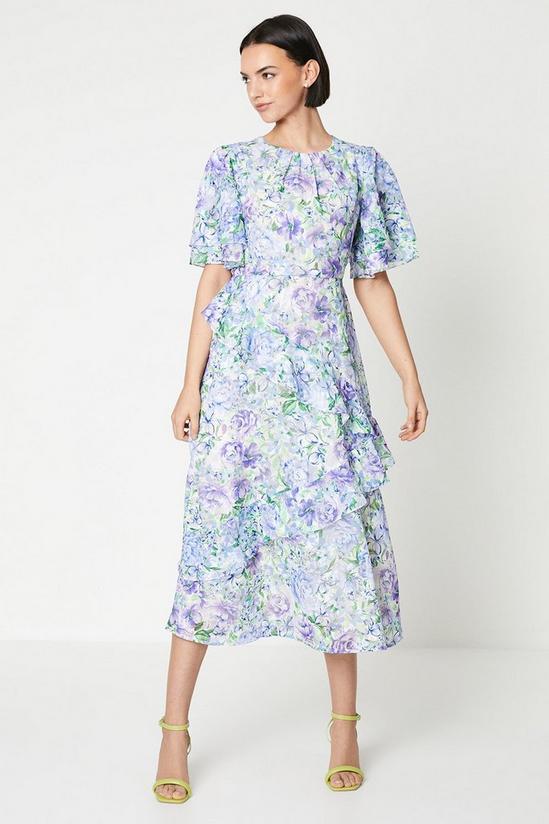 Oasis Occasion Floral Asymmetric Ruffle Jacquard Midi Dress 3