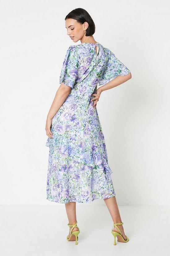 Oasis Occasion Floral Asymmetric Ruffle Jacquard Midi Dress 4