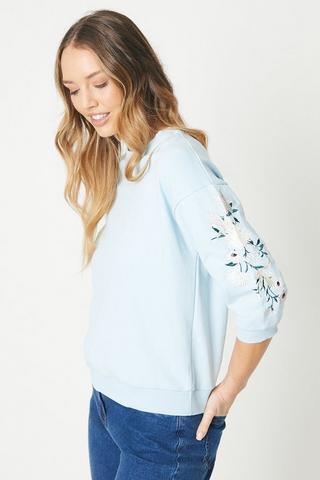 Product Floral Embroidered Short Sleeve Sweatshirt blue