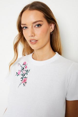 Product Floral Embroidered Gathered Sleeve Tshirt white