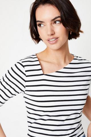 Product Stripe Asymmetic Short Sleeve Top black