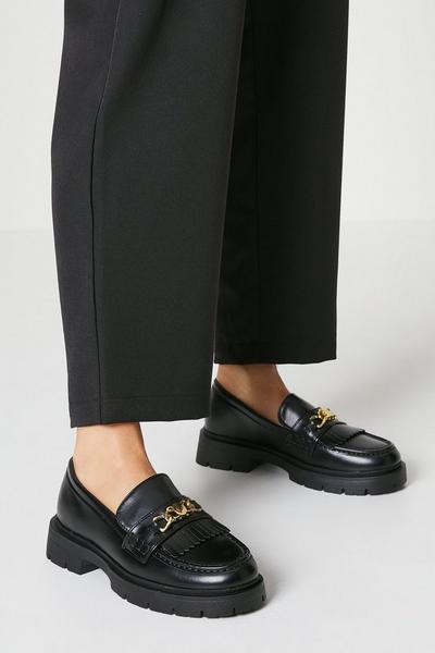Bianca Metal Chain Trim Fringed Chunky Loafers