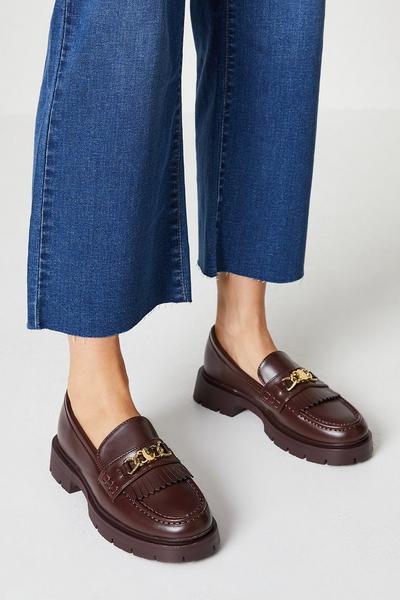 Bianca Metal Chain Trim Fringed Chunky Loafers