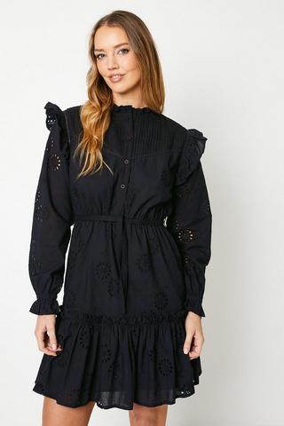Product Broderie Frill Detail Mini Dress black