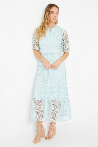 Product Puff Sleeve Lace Midi Shirt Dress mint