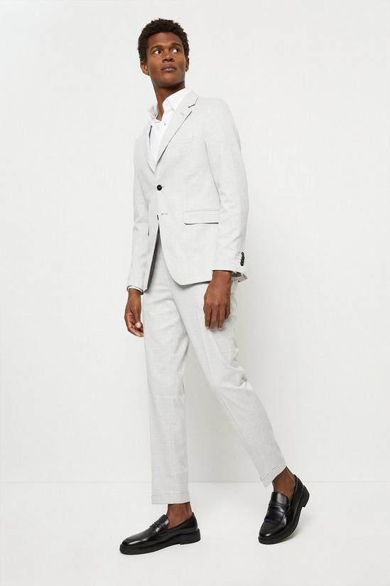 Burton Slim Fit Light Grey Pow Check Suit Jacket 1
