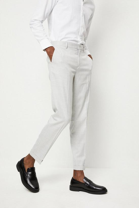 Burton Slim Fit Light Grey Pow Check Suit Trousers 1