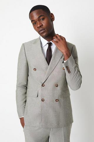 Product Monaco Linen Double Breasted Slim Suit Jacket khaki