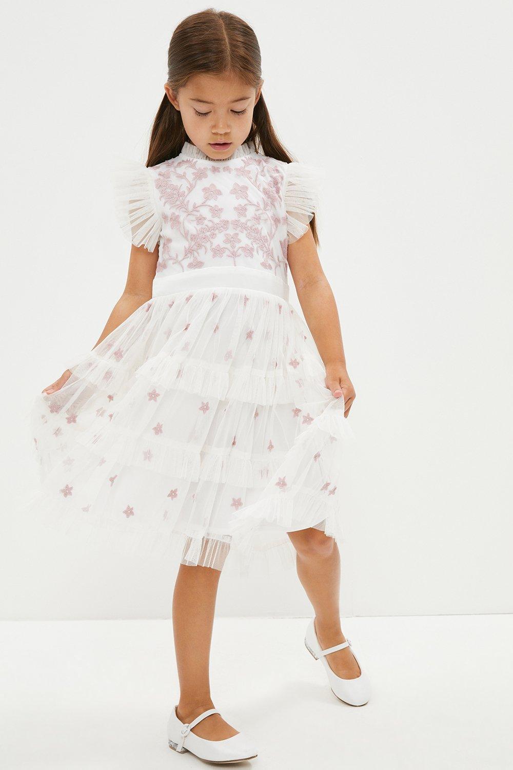 Girls Embroidered Frill Dress