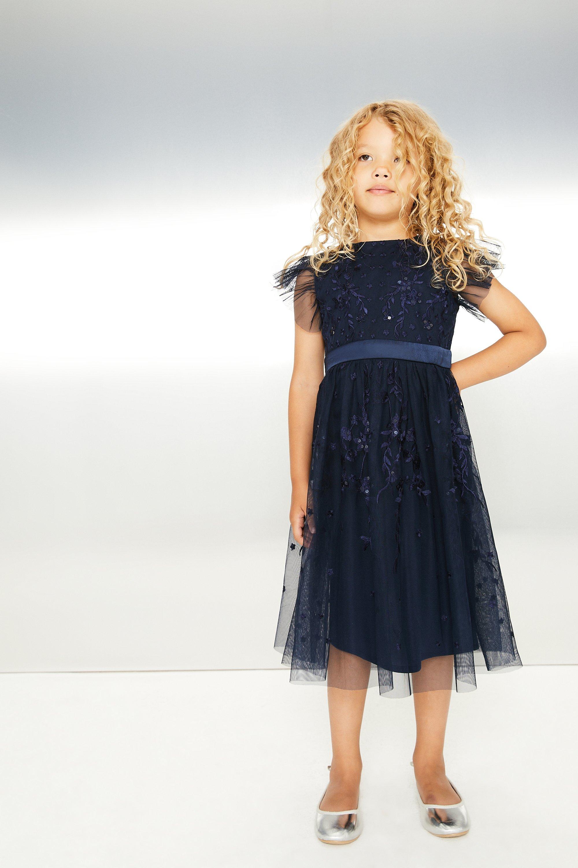 Girls All Over Embroidered Frill Sleeve Dress