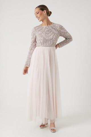 Product Pearl Embellished Bodice Bridesmaids Tulle Skirt Dress pale pink