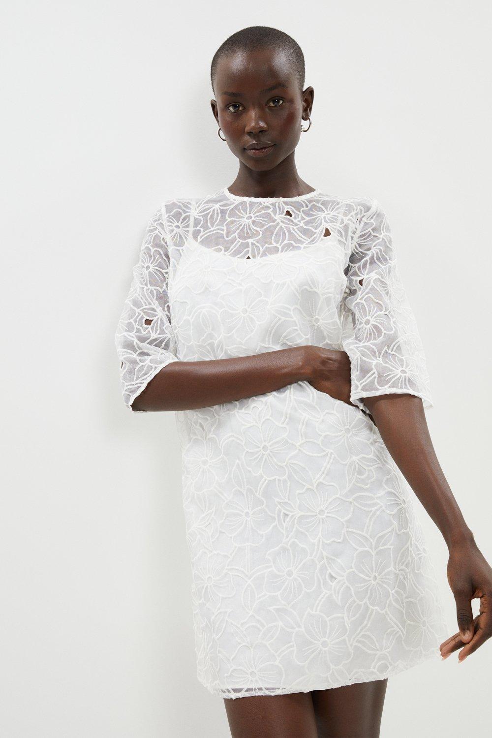 Floral Embroidered Organza T Shirt Dress