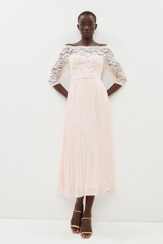 Product Lace Bardot Pleat Skirt Dress blush