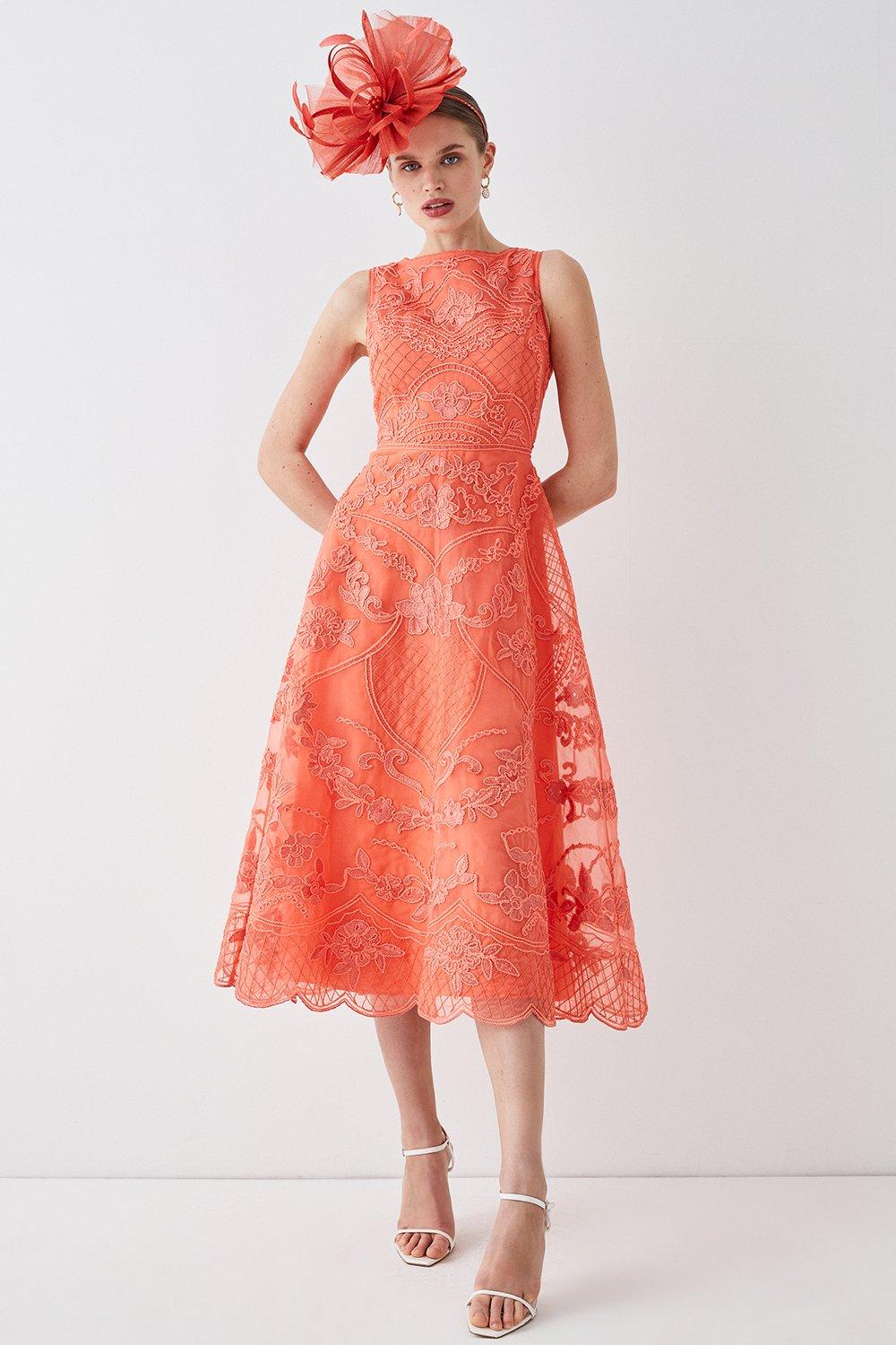 Premium Embroidered Organza Full Skirt Midi Dress