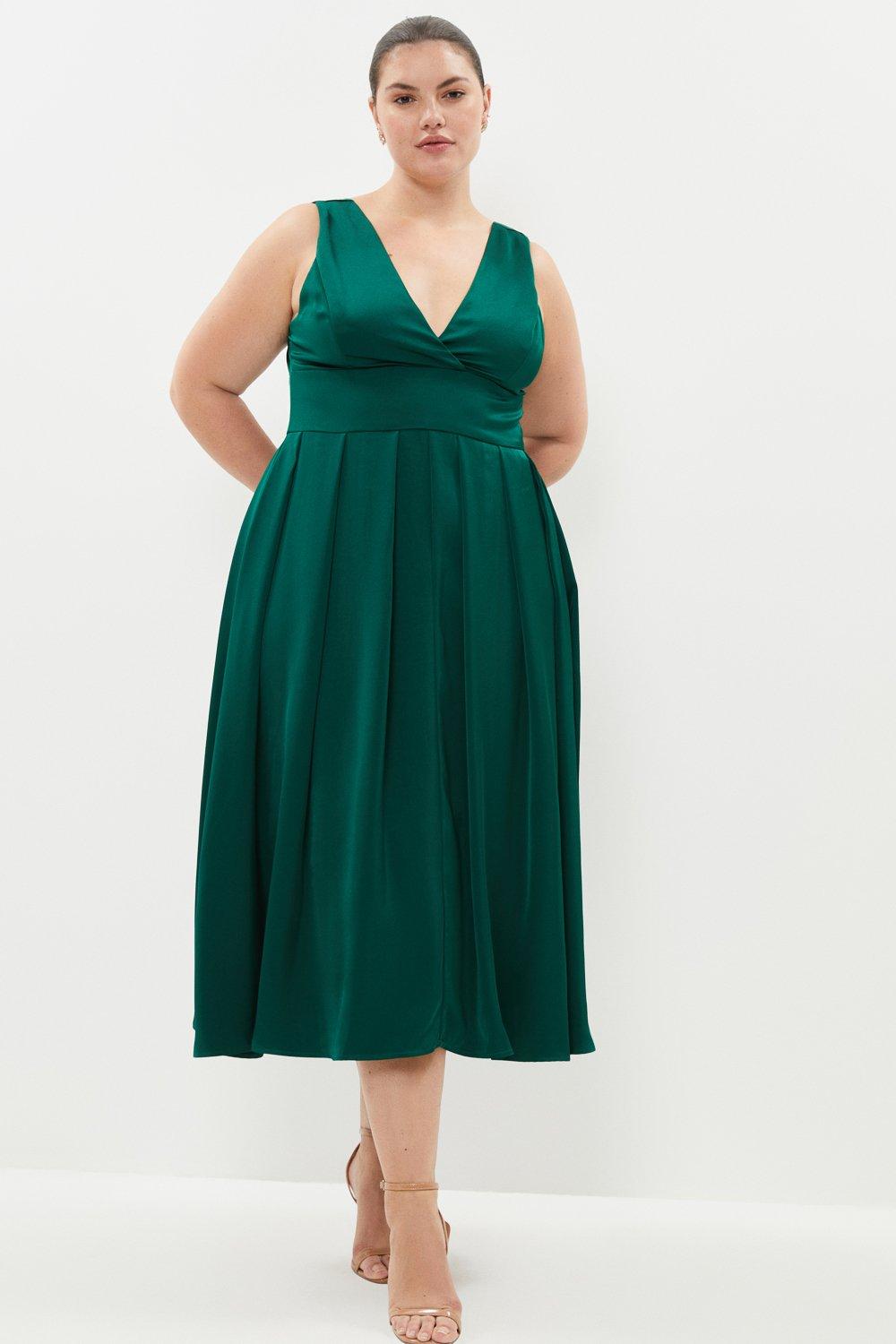Plus Size Full Skirted Satin Midi Dress