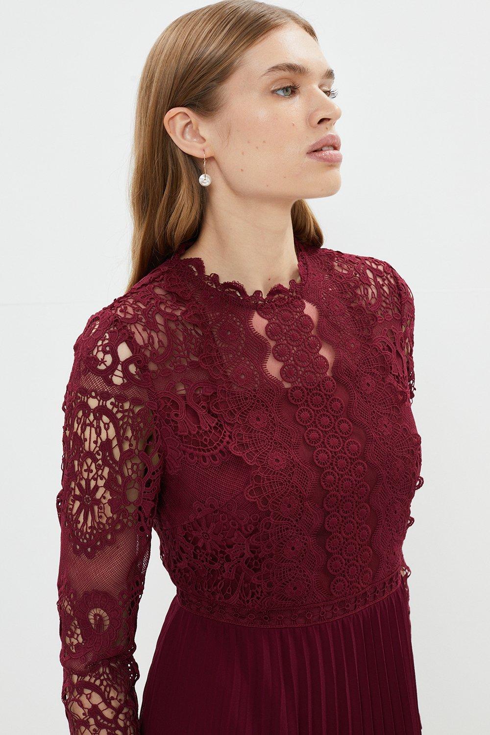 Dresses | Long Sleeve Lace High Neck Pleated Midi Dress | Coast