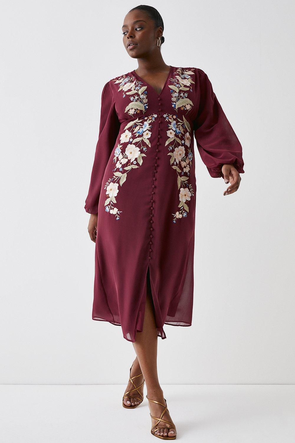 Plus Size Mirrored Orchid Button Midi Dress