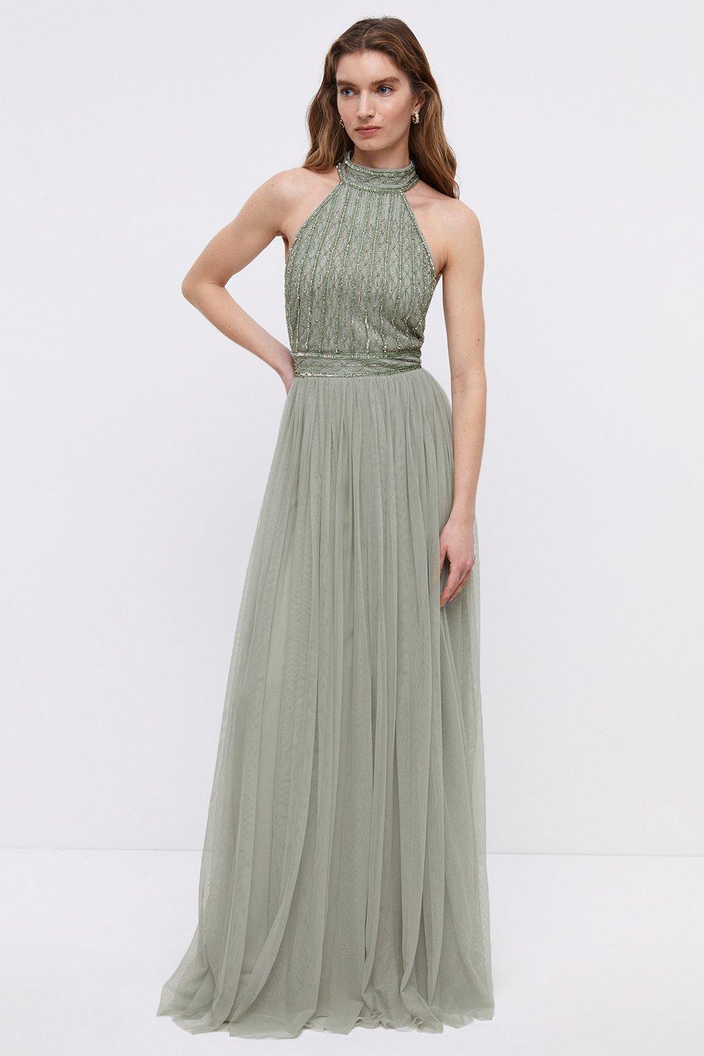 Mixed Bead Halter Neck Two In One Bridesmaids Dress