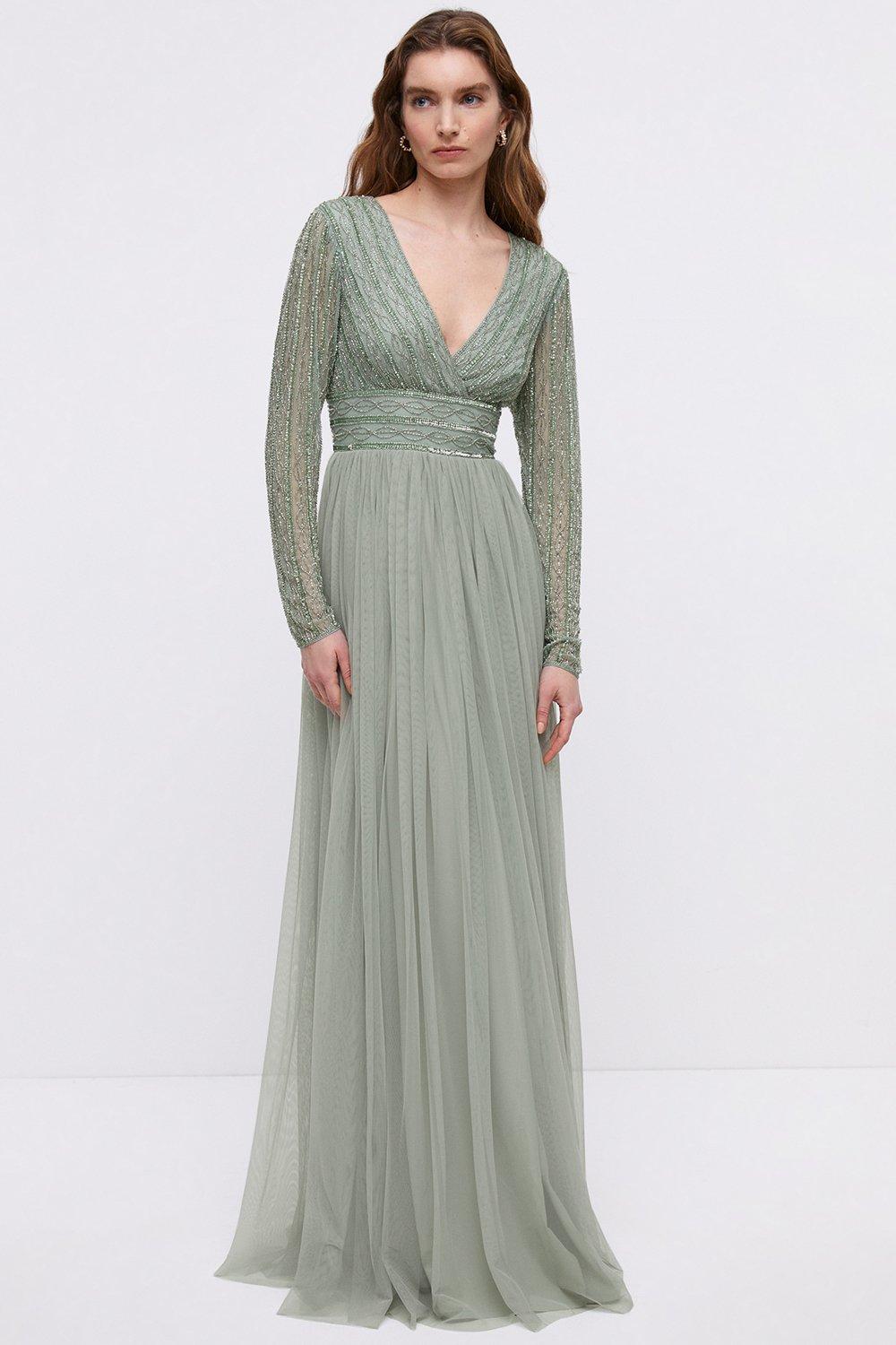 Mixed Bead Long Sleeve Two In One Bridesmaids Dress