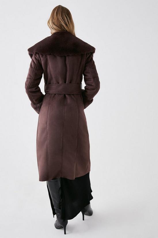 Coast Faux Shearling Collar Belted Long Coat 3