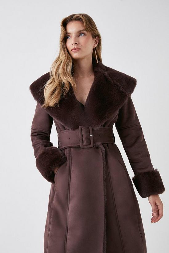 Coast Faux Shearling Collar Belted Long Coat 4