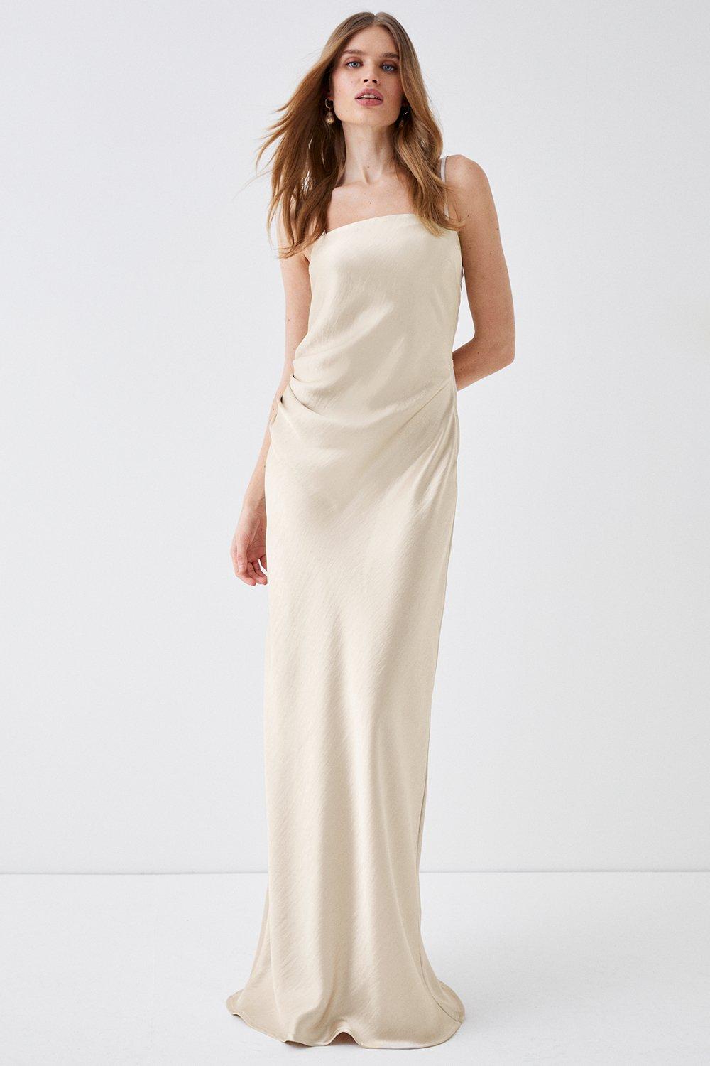 Premium Satin Ruche Bridesmaid Dress With Removable Straps