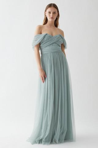 Product Tulle Drape Shoulder Bridesmaids Dress sage